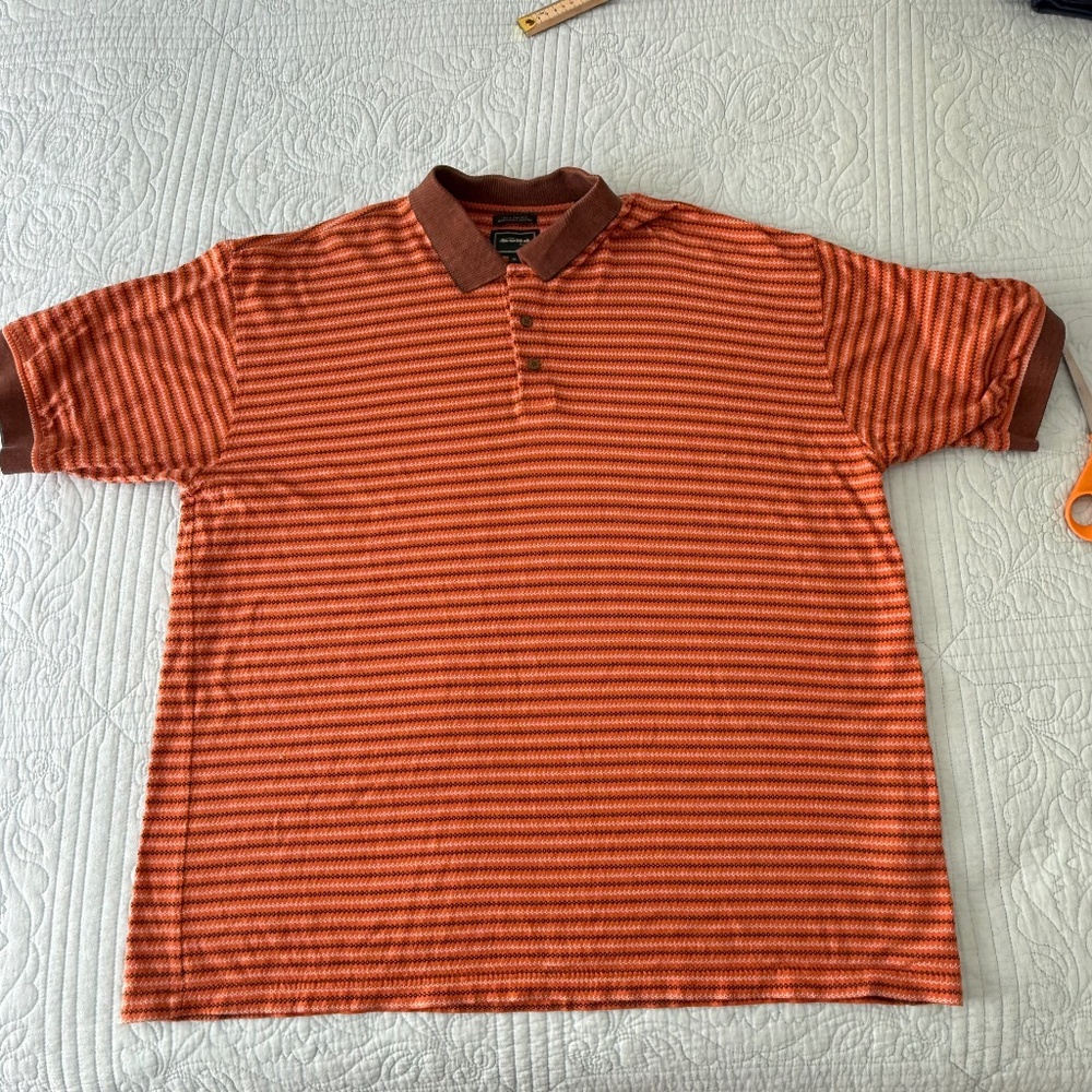 Bolle Golf Polo Men's XL 60s Two Ply Mercerized Cotton Orange Geometric